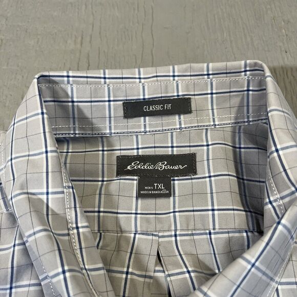 Eddie Bauer Men TXL Shirt Short Sleeve Gray Plaid Print Button Down Stretch - Picture 4 of 11